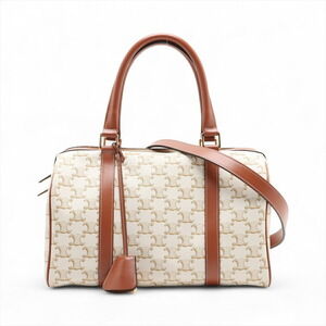 Celine Triomphe leather Boston bag Beige Tan brown